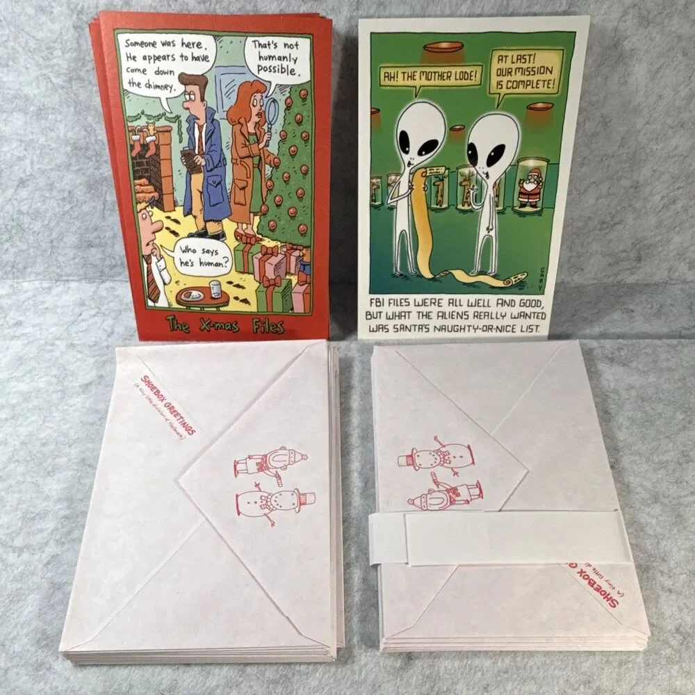 Vintage 1990’s Shoebox Christmas Greeting Cards 15 of X-Files & 9 of The Grays